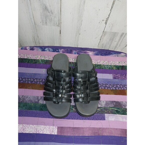 Dansko Marion Weave Leather Slip-on Open Toe Platform Sandal Black 40 - Picture 3 of 9